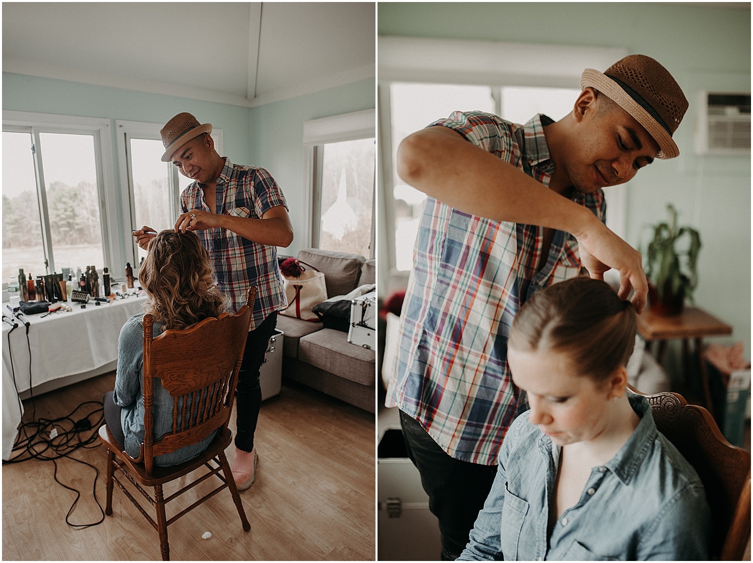 bride getting her hair done at the Wildflower Workshop 2019