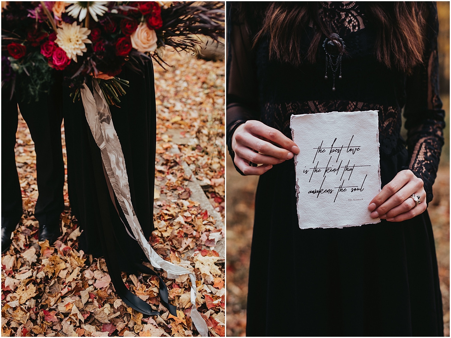 woman holding invitation for halloween wedding inspiration 