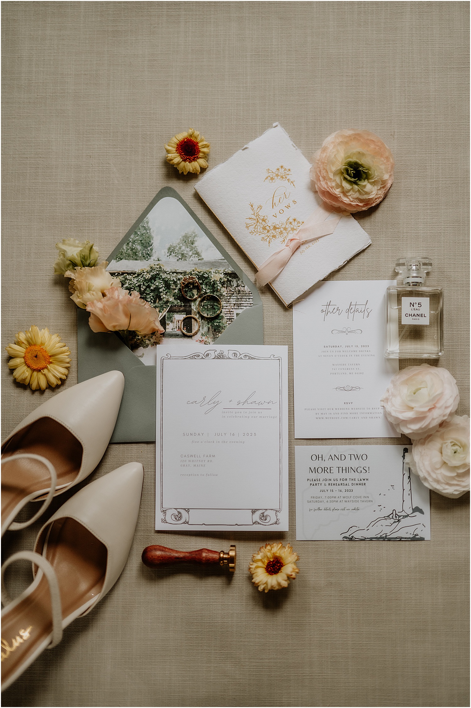 Maine wedding invitation for Caswell Farm Wedding Photographer