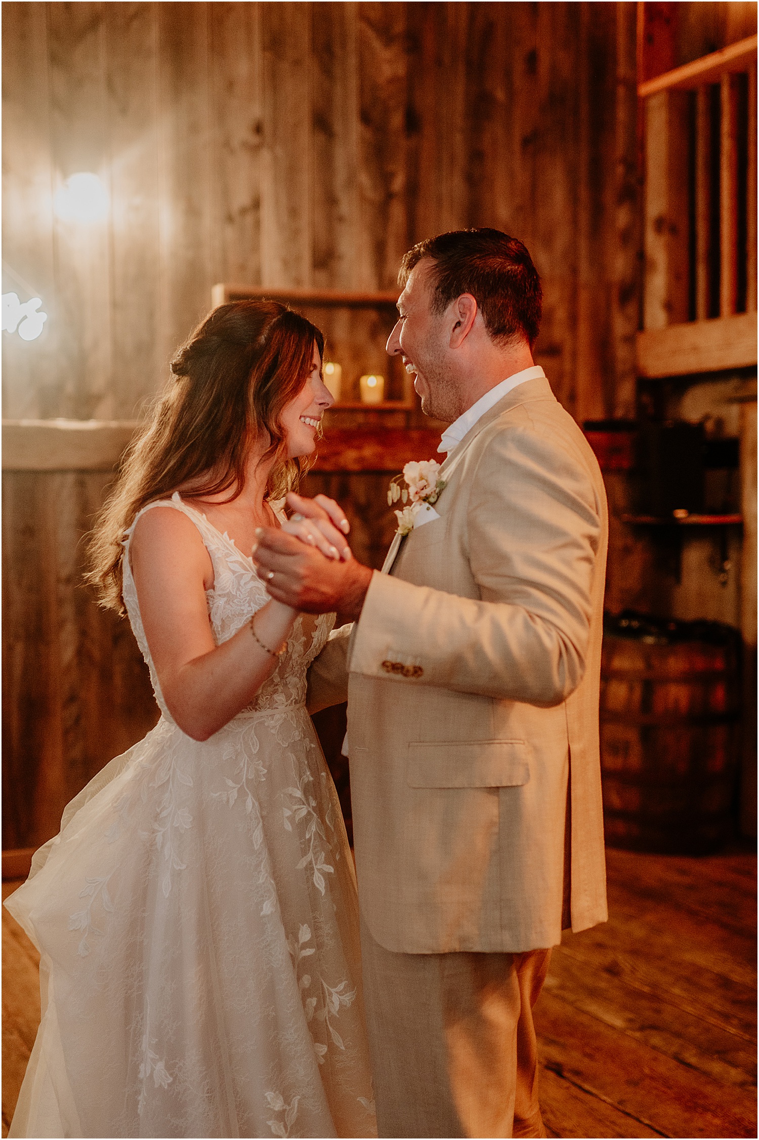 Couple share their first dance at Caswell Farm 