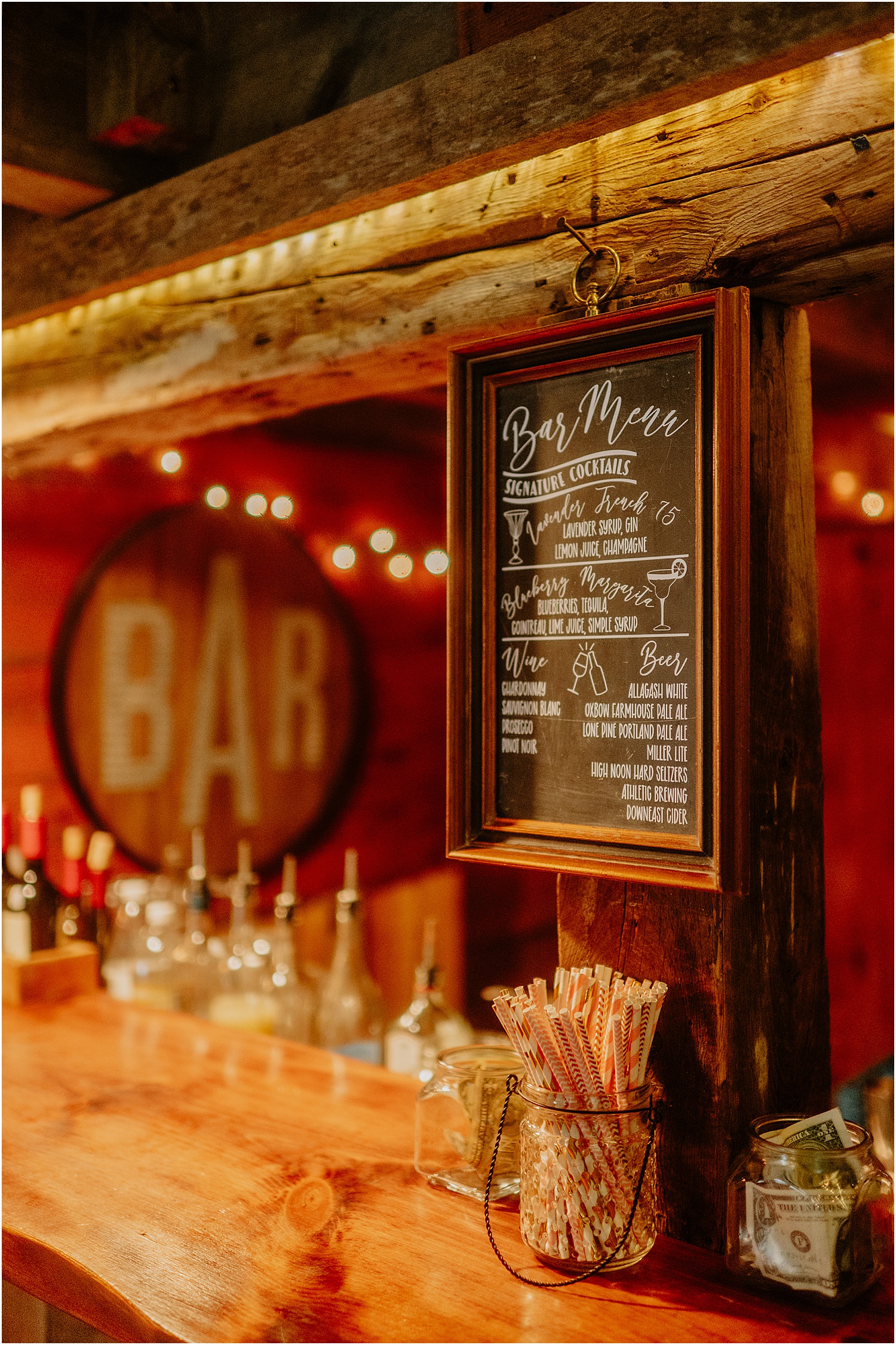 Signature cocktail bar menu for Maine Wedding Photographer