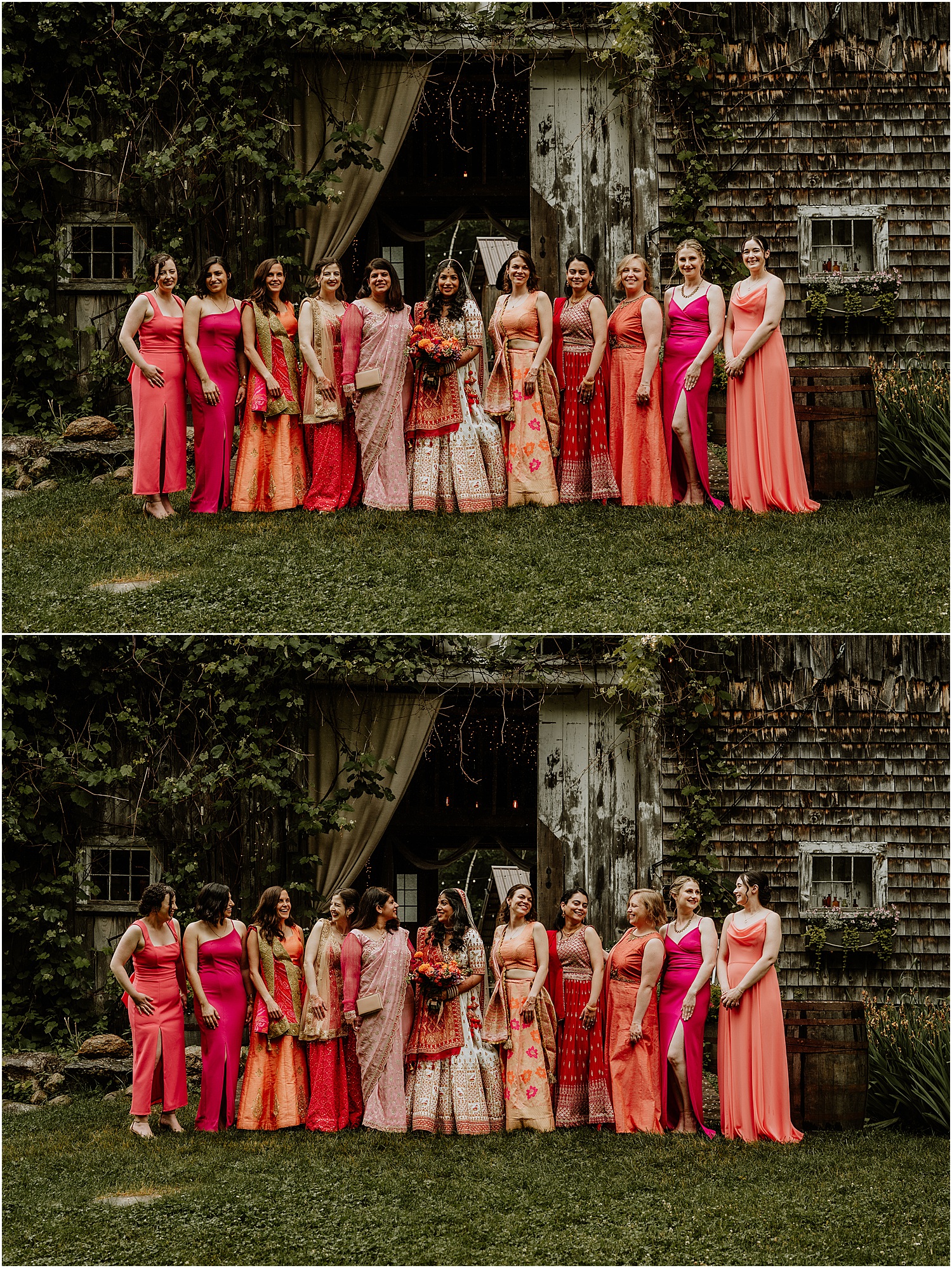 Bride surrounded by family and friends for wedding at Caswell Farm
